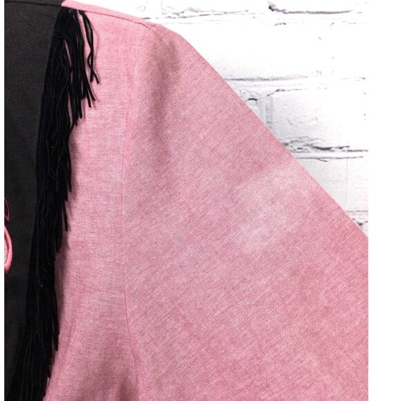 1849 Authentic Ranchwear Fringe Western Cowgirl Cropped Embroidered Pink Shirt S - Picture 8 of 13
